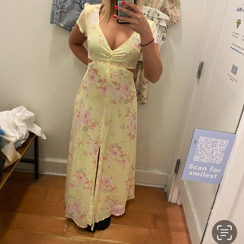 Yellow Floral Cutout Dress